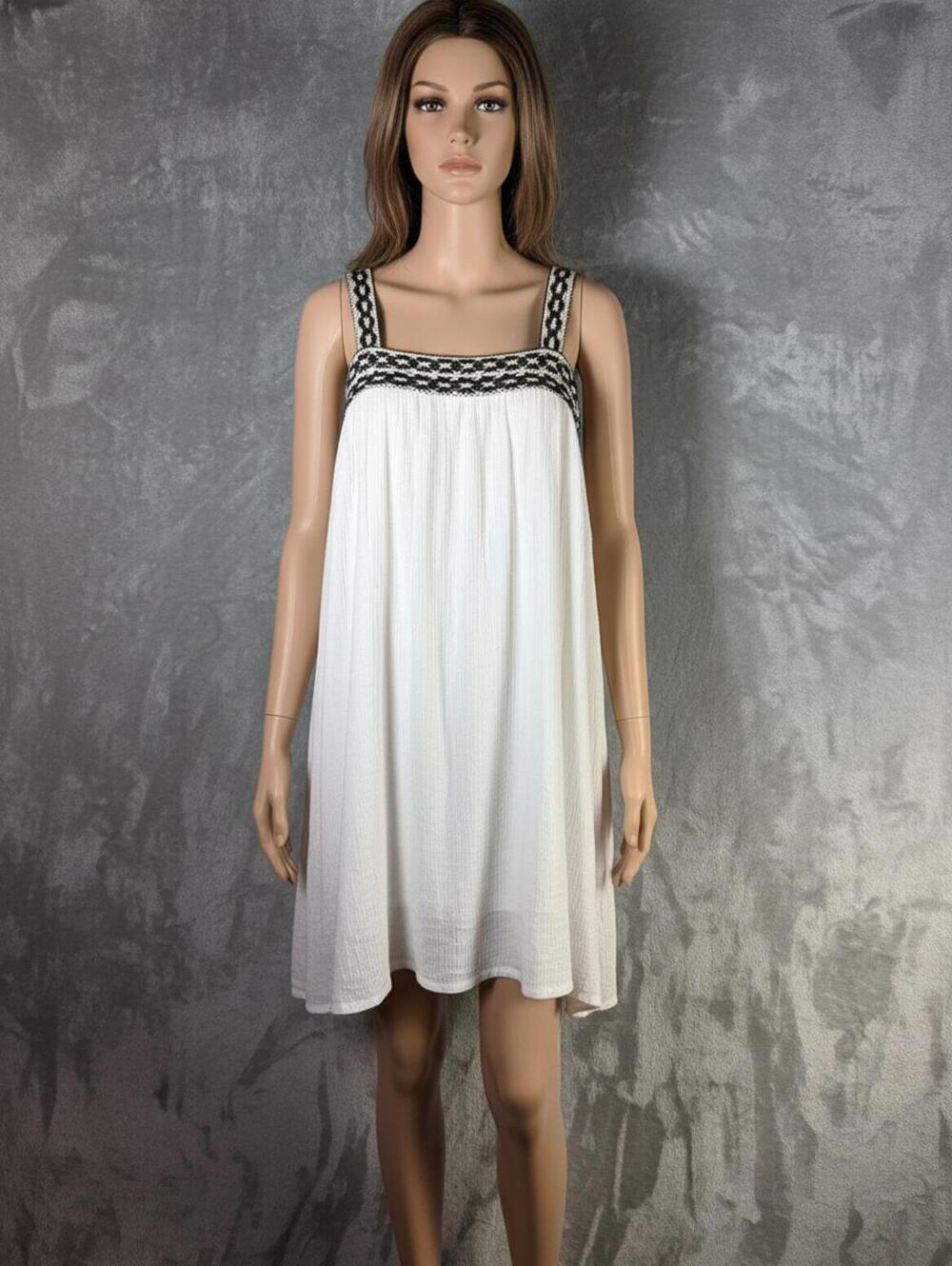 Goa Beachwear By Japna White Sleeveless Dress with Black Crochet Detail Size S